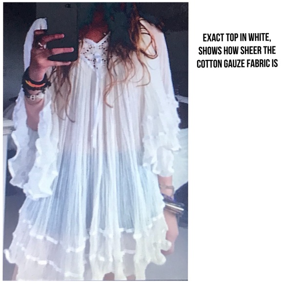 NWOT Elan Anthropology, Black Mesh, Ribbon Detail Semi Sheer Boho Top / Cover Up - Picture 9 of 10